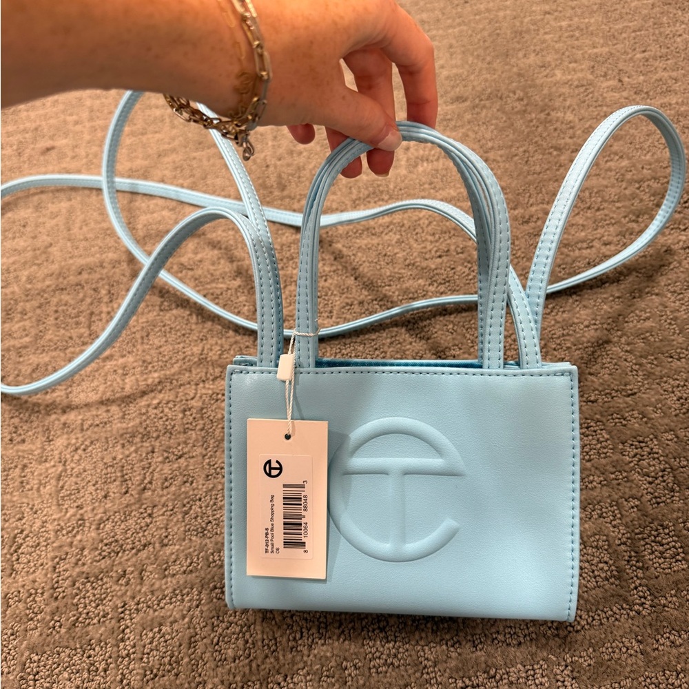 NWT + DUST BAG - SMALL POOL BLUE TEFLAN BAG